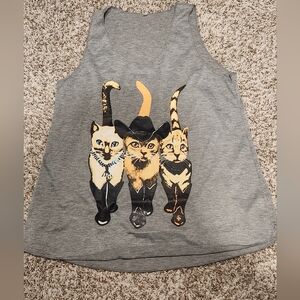 Gray Tank Top with Cat Print